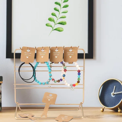 Miniatura 5 de joycraft 100 tarjetas autoadhesivas para pulseras, papel kraft hecho a mano con tarjetas en blanco de amor, embalaje de joyería para vender