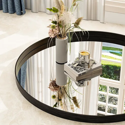 Miniatura 4 de Espejo redondo de baño de 24 pulgadas, espejo circular montado en la pared con marco de metal, espejo moderno adecuado para baño, tocador, entrada