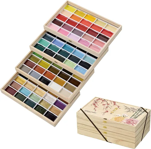 Miniatura 11 de Kuretake GANSAI TAMBI - Juego de pintura de acuarela de 24 colores II, Art Nouveau, suministros de arte de calidad profesional para artistas