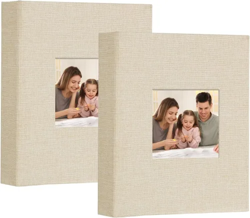 Artmag Mini álbum de fotos de 4 x 6 pulgadas, 50 bolsillos, paquete de 2, cubierta de lino con ventana frontal, capacidad para 100 fotos verticales
