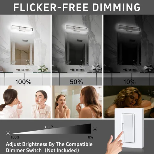 Miniatura 3 de Luces de tocador de níquel cepillado para baño, luces LED regulables para baño, luz de tocador moderna de 24 pulgadas, 6000 K
