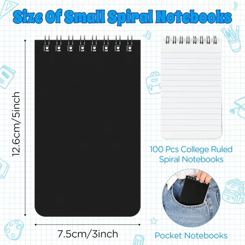 Miniatura 2 de Nuanchu Bloc de notas de 3 x 5 pulgadas, cuaderno de espirales, 60 hojas, mini bloc de notas en espiral, bloc de notas encuadernado en la parte Negro