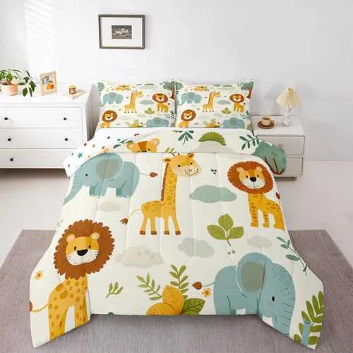 Miniatura 4 de Feelyou Juego de edredón de animales de la selva para todas las estaciones, juego de ropa de cama con 1 funda de almohada de microfibra de elefante