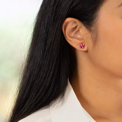 Miniatura 2 de Peora Aretes de rubí creado en oro blanco de 14 quilates para mujer, hipoalergénicos, corte cojín de 0.236 in, 2.50 quilates en total, espalda