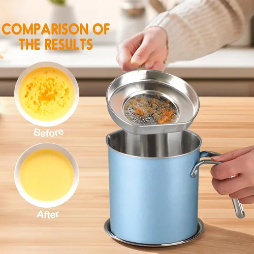 Miniatura 3 de Chihee Ahorro de grasa de tocino de acero inoxidable – Contenedor de aceite de 67.6 onzas líquidas con colador de malla fina y bandeja