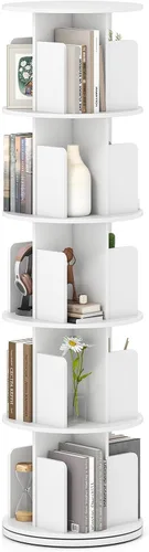 Miniatura 15 de Giantex - Estantería giratoria de 2 niveles, estante de exhibición de 360° con divisores y barreras anti-caída, estante de pie multifuncional