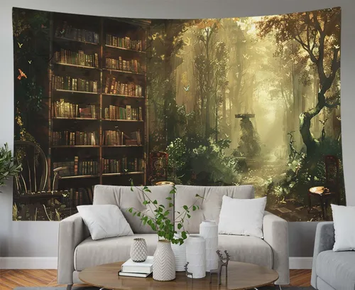 Miniatura 22 de EMMTEEY Tapiz de pared con bosque - Árbol de pino verde y niebla, arte de pared natural, 80x60 pulgadas, tapiz grande de estilo bohemio para sala