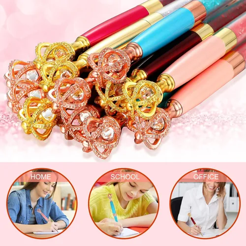 Miniatura 6 de CHENGU 12 bolígrafos con corona de diamantes de cristal, diamantes de imitación de metal con diamantes de imitación de tinta de escritura multicolor