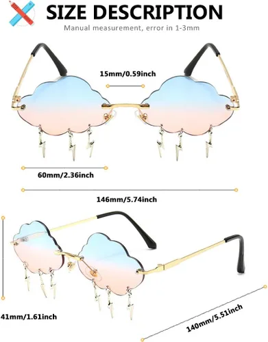 Miniatura 9 de Dollger Gafas de sol sin montura para mujer, retro, coloridas, Halloween, rave, gafas de sol de los años 90, lindas gafas de sol divertidas