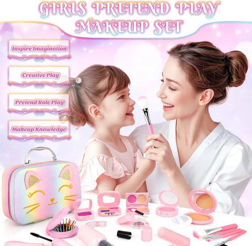 Miniatura 12 de Maquillaje de simulación para niños pequeños, juego de maquillaje de juguete para niños de 3 a 5 años, kit de maquillaje de juguete para niños