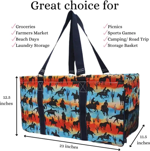 Miniatura 338 de NGIL Bolsa de comestibles reutilizable extra grande plegable de gran tamaño para comestibles, almacenamiento, picnic, playa, Bronco-negro occidental