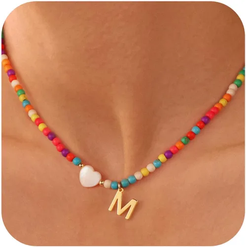 Ursteel - Lindos collares coloridos con iniciales, gargantilla de cuentas de moda, regalo personalizado con iniciales para mujeres, adolescentes y