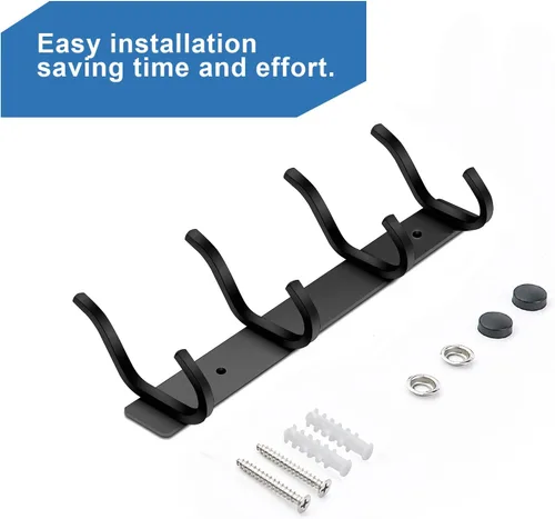 Miniatura 8 de Ganchos de pared negros, perchero de pared de 30 cm con 4 ganchos, ganchos de pared resistentes para colgar mochila, bolso, cartera, ropa, sombrero