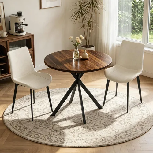 Miniatura 15 de Juego de 2 sillas y mesas de comedor redondas de 31.5 pulgadas para 2, pequeñas sillas de comedor que ahorran espacio, juegos de comedor pequeños
