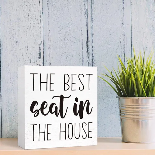 Miniatura 6 de SJNH Divertido letrero de madera para baño con texto en inglés "The Best Seat in the House", letrero decorativo de estilo rústico de granja, 5 x 5 x