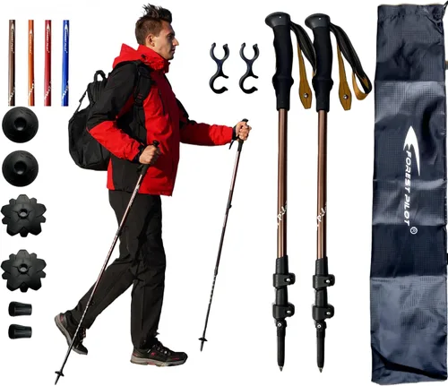 Miniatura 11 de FOREST PILOT Bastones de trekking – Aluminio ligero 7075 con cerradura abatible y accesorios todo terreno – Par de 2 bastones para senderismo