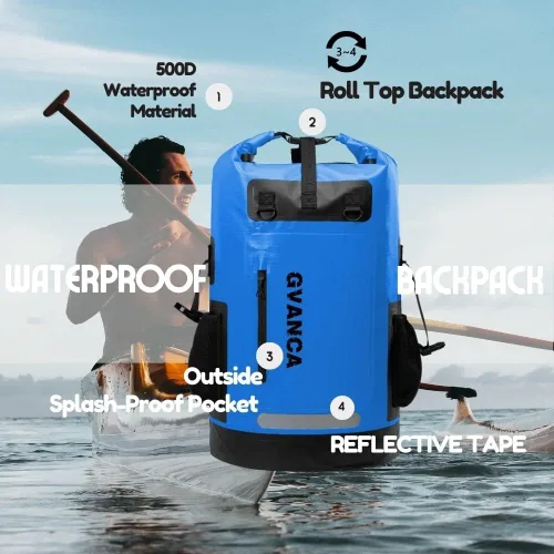 Miniatura 2 de Mochila impermeable con tapa enrollable para kayak, saco flotante al aire libre, apto para navegación, vela, canotaje, rafting, pesca, camping, 35L