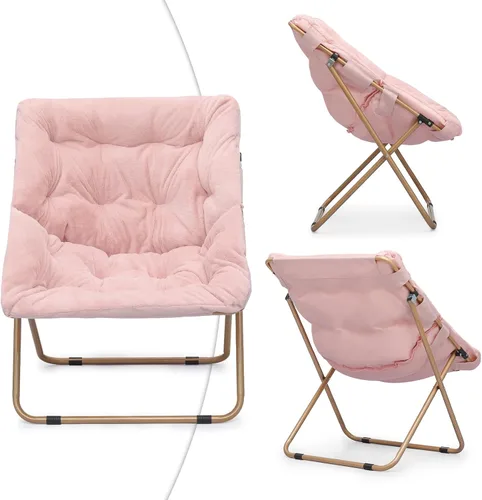 Miniatura 7 de Magshion Silla plegable con platillo para adultos, cómodo asiento de lectura, asiento de piel sintética con marco de metal acolchado grueso