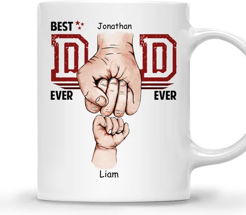 Miniatura 17 de Gossby Taza de café personalizada con texto en inglés "Best Dad Ever" (2 niños) – Taza de papá para papá, esposo – Taza personalizada de 11 onzas