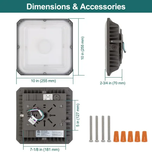 Miniatura 5 de Kadision Luz LED de toldo de 100 W (equivalente a 400 MH), luz cuadrada de gasolinera de 10 x 10 pulgadas con potencia seleccionable (100/80/60 W)