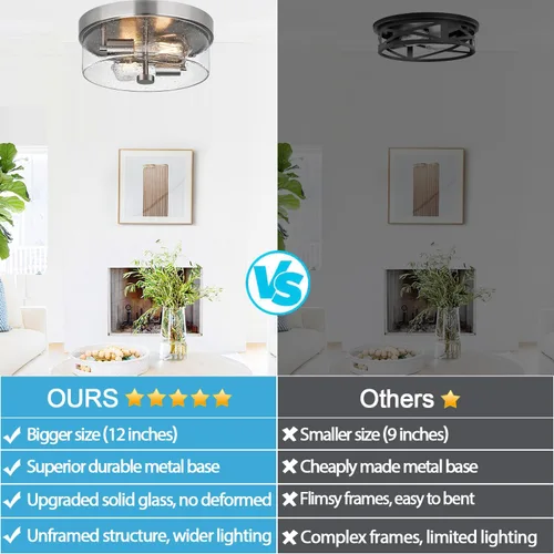 Miniatura 2 de Lámparas de techo de montaje empotrado, 2 luces de 12 pulgadas de níquel cepillado cerca de las lámparas de techo con pantalla de vidrio semillado