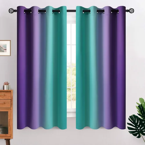 Miniatura 133 de COSVIYA Cortinas 100% Opacas Azul Degradado con Lazos Ajustables para Cocina Aislamiento Térmico Oscurecimiento de Habitación Cenefa con Bolsillo