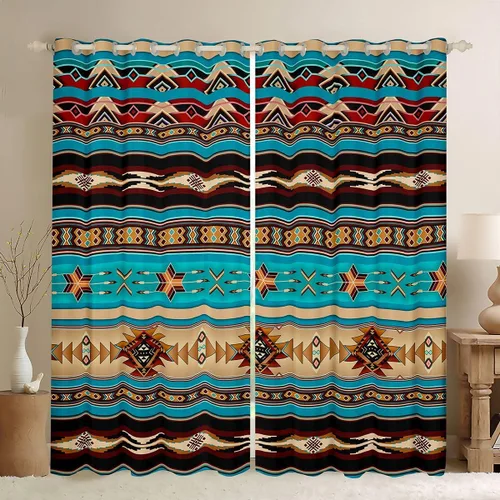 Miniatura 36 de Cortinas opacas de estilo bohemio occidental de 76 x 45 pulgadas, cortinas y cortinas de atrapasueños de vaca, cortinas del suroeste, cortinas