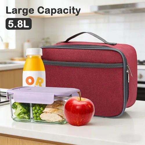 Miniatura 7 de FlowFly Lonchera para niños, bolsa suave aislada, mini hielera para el regreso a clases, kit de bolsa térmica para comidas, para niñas, niños, Rojo