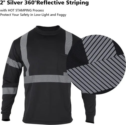 Miniatura 8 de FONIRRA Camisas reflectantes de seguridad de alta visibilidad para hombres ANSI Clase 3 Hi Vis, camisetas de trabajo de construcción de manga larga