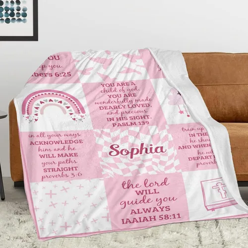 Miniatura 4 de Artsadd Regalos cristianos para niña, mantas personalizadas con nombre – Am a Child of God – Manta personalizada inspiradora para cumpleaños