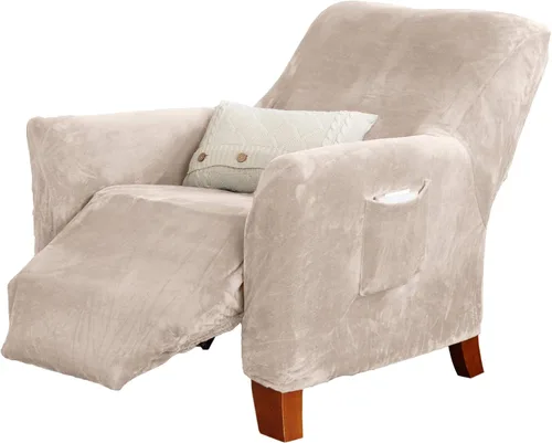 Miniatura 10 de Great Bay Home Funda elástica de felpa de terciopelo para silla con brazo, protector de muebles de silla de terciopelo, suave, antideslizante, alta