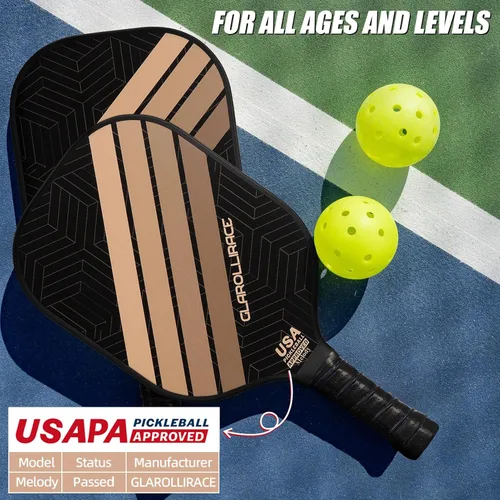 Miniatura 4 de Juego de 2 palas de pickleball 4 raquetas de pickleball, juego de pickleball aprobado por USAPA, superficie de fibra de vidrio fibra de carbono