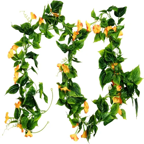 Miniatura 17 de AirSun Vid de flores artificiales de gloria matutina, 2 plantas colgantes de 15 pies, guirnalda de seda falsa de plantas verdes falsas