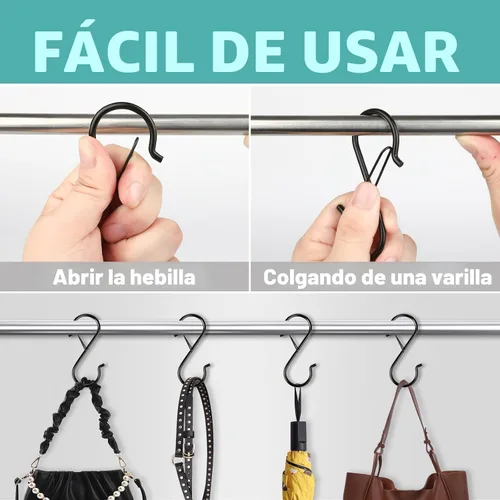 Miniatura 4 de 12 ganchos en S para colgar resistentes, gancho en S de metal resistente de 3.5 pulgadas con hebilla de seguridad, adecuado para varillas de 0.5