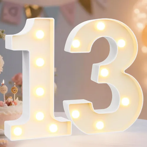Pooqla Decoraciones de cumpleaños número 13 para niñas y niños, número iluminado para decoración de mesa de fiesta, regalo de cumpleaños 13 para