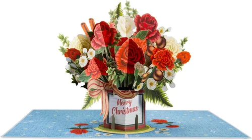 Miniatura 5 de Paper Love Tarjeta de Navidad desplegable, ramo de flores 3D con recuerdo, regalo de decoración navideña, 10 x 7 pulgadas con sobre y etiqueta