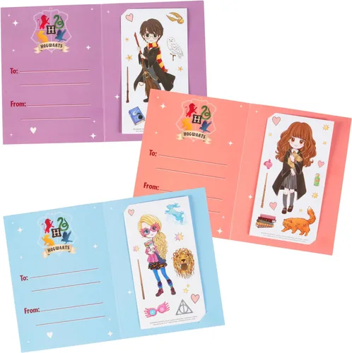 Miniatura 3 de Harry Potter Tarjetas del día de San Valentín con calcomanías para niños, paquete de 28 tarjetas y sobres, personajes de anime de Harry, Hermione