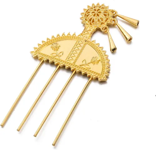 Horquilla etíope joyería de color dorado Peines para el cabello etíope África Horquilla Eritrea Kenia Hair Sticks Habasha Nuevo, Latón