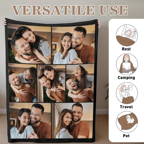 Miniatura 4 de Manta personalizada Pinkfulum con imagen para aniversario, regalos de San Valentín para novios, manta con foto personalizada, manta de lana