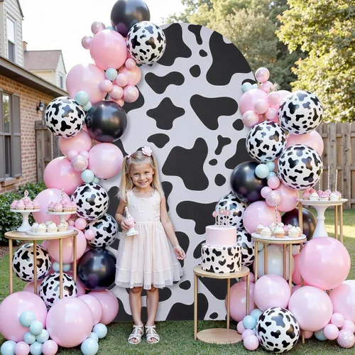Miniatura 5 de gogoparti Cubierta de arco con estampado de vaca de 6 pies, telón de fondo de elastano sin arrugas, cubierta de arco de Chiara para fiesta temática