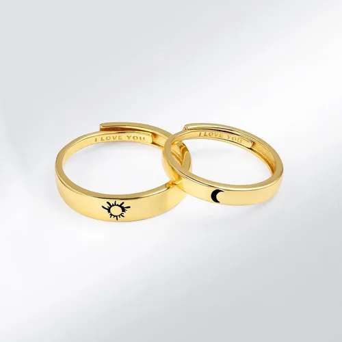 Miniatura 4 de Beydodo Anillos de plata 925 personalizados ajustables con sol y luna a juego grabados I LOVE YOU Anillos para parejas Anillos de boda