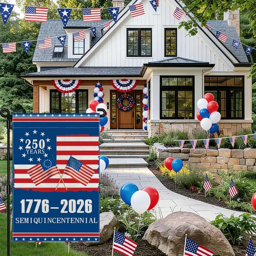 Miniatura 3 de Bandera de jardín del 250 aniversario de Estados Unidos, bandera americana 1776-2026 del 250 aniversario, bandera conmemorativa patriótica de doble