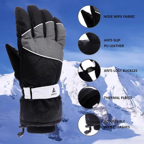 Miniatura 4 de SINDALU Large Waterproof Insulated Ski Gloves Men Women, 200 g Thicken Filler Thermal Winter Gloves, Touch Screen Gloves, Breathable Warm Snowmobile