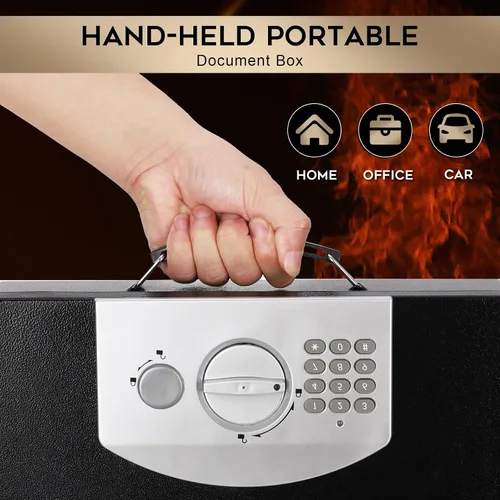 Miniatura 6 de Dalmbox - Caja de seguridad portátil de metal con cerradura de código digital, almacenamiento resistente al fuego para documentos, caja de seguridad