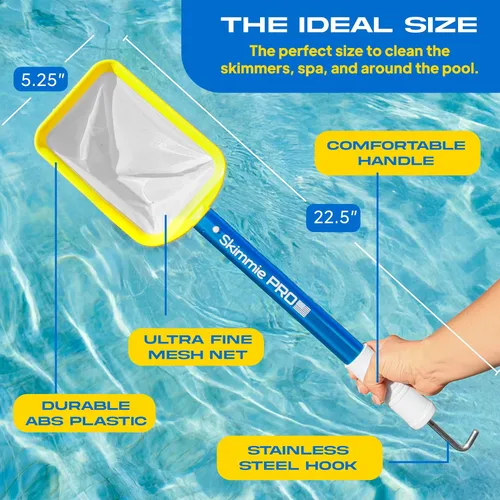 Miniatura 2 de Skimmie Pro (Versión Corta) 22.5" Desnatador de Piscina: Liviano, Red de Malla Fina y Gancho de Acero Inoxidable – Ideal para Piscinas