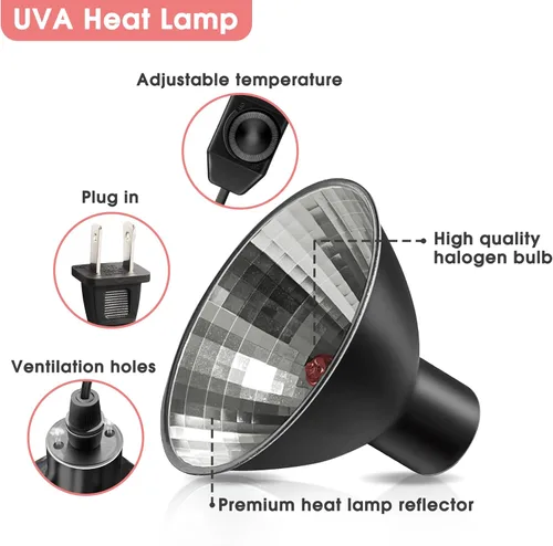 Miniatura 6 de Briignite Lámpara de calor de reptil roja, bombilla de calor G9 de 50 W y lámpara de cúpula para reptiles, reflector de aluminio, lámpara de calor