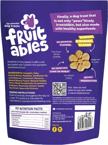 Miniatura 11 de Fruitables Golosinas horneadas para perros, golosinas saludables de calabaza para perros, bajas en calorías y deliciosas, sin trigo, maíz o soja