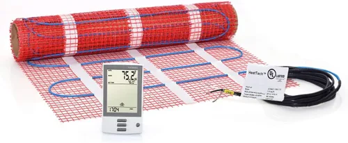 Kit de alfombrillas calefactoras de suelo de 7.5 pies cuadrados de 120 V, sistema eléctrico de calefacción de suelo radiante, termostato de