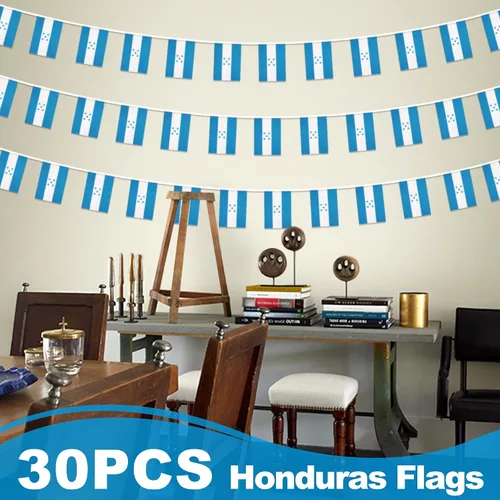 Miniatura 6 de Banderín de bandera de Honduras, pequeña mini bandera hondureña, decoración nacional de país para escuela, fiesta, eventos deportivos, 33 pies 30