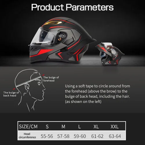Miniatura 6 de Casco modular Bluetooth para motocicleta, certificado DOT, abatible, de cara completa, antivaho, doble máscara, casco de motocicleta de calle
